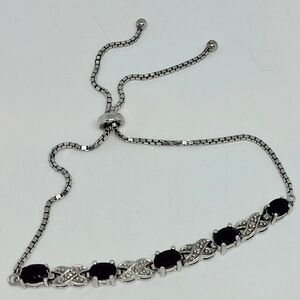 * JTV Sterling Silver 925  Black Sapphire FAS Bolo Bracelet